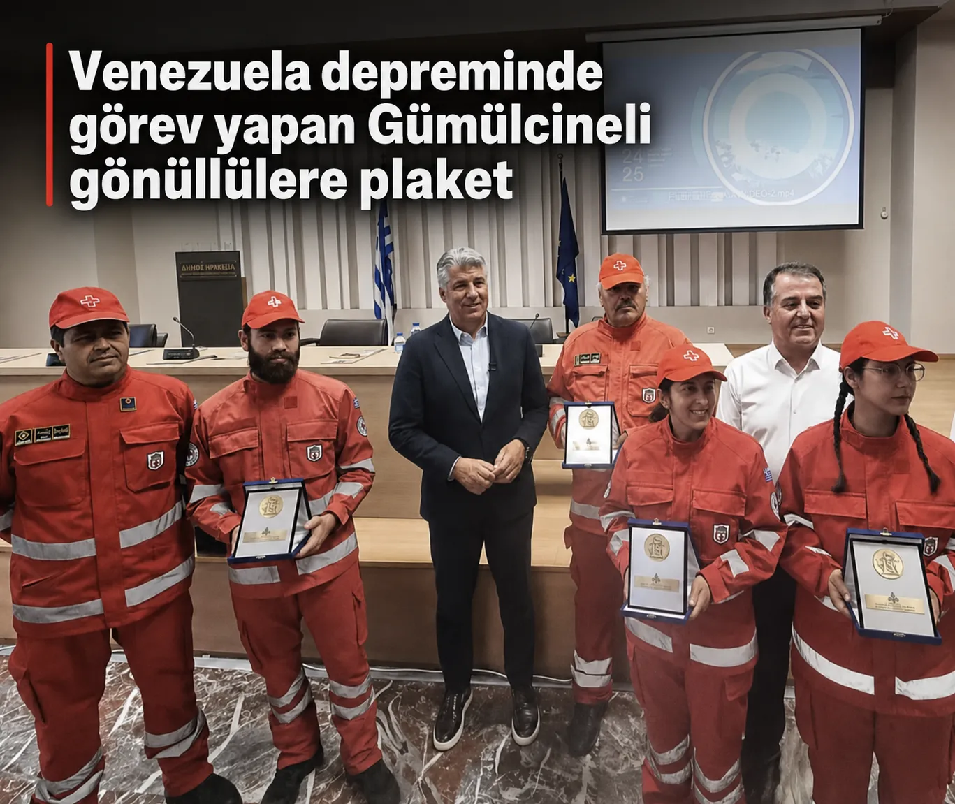 KIZILHAÇ GÖNÜLLÜLERİ HÜSEYİN SADIK, SAVVAS KEPELİS, ELENİ BARBA VE ANASTASİA VASİLİADOU'YA PLAKET