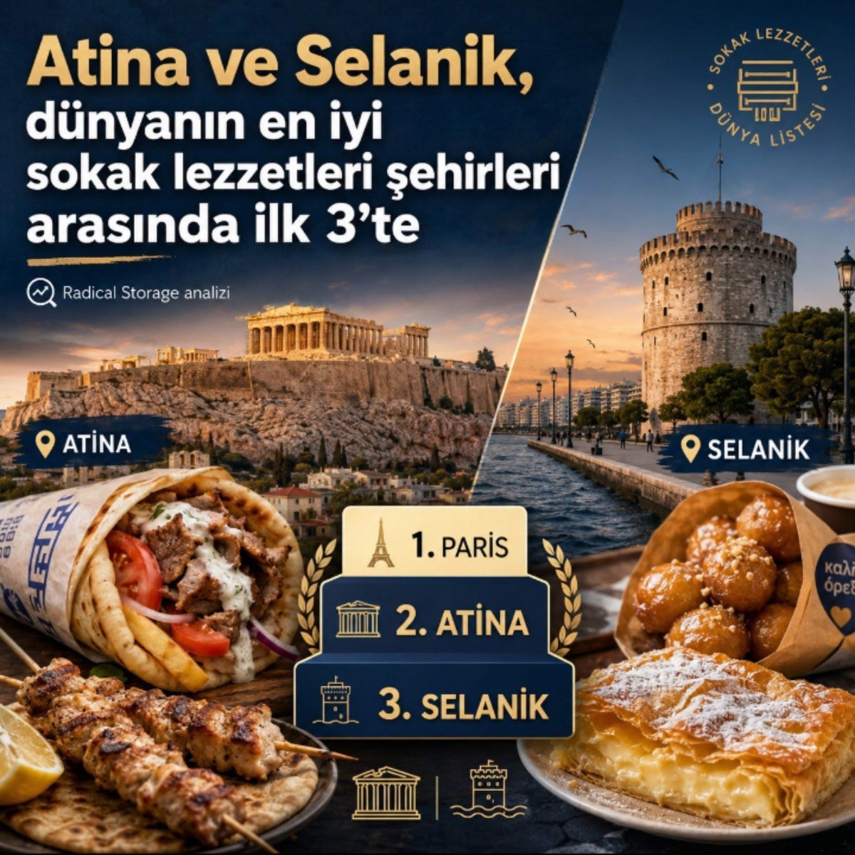 DÜNYA SOKAK LEZZETLERİNDE ATİNA VE SELANİK İLK 3'TE